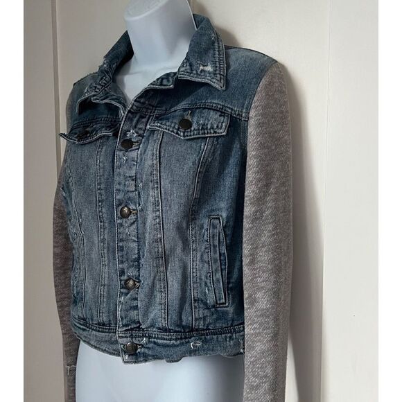 Free People Sweatshirt Knit Jean Distressed Streetwear Fall Jacket Size S - Picture 5 of 10